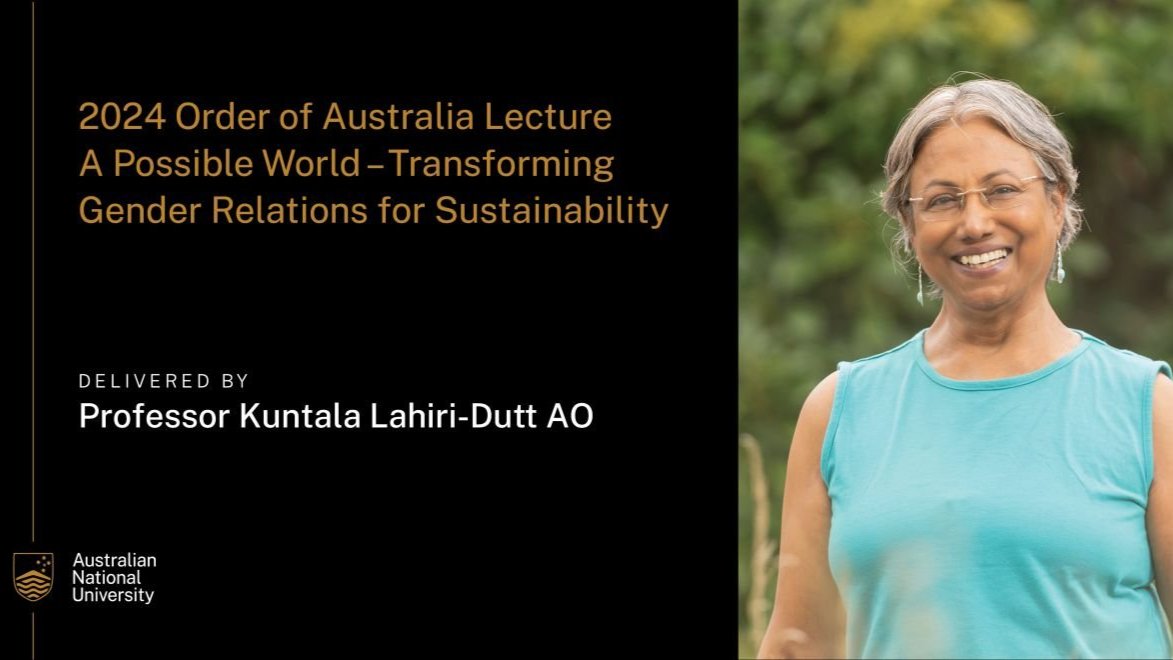 Image of Professor Kuntala Lahiri-Dutt alongside lecture title